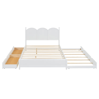 Queen Size Platform Bed With With 2 Big Drawers, Twin Long Size Trundle - White