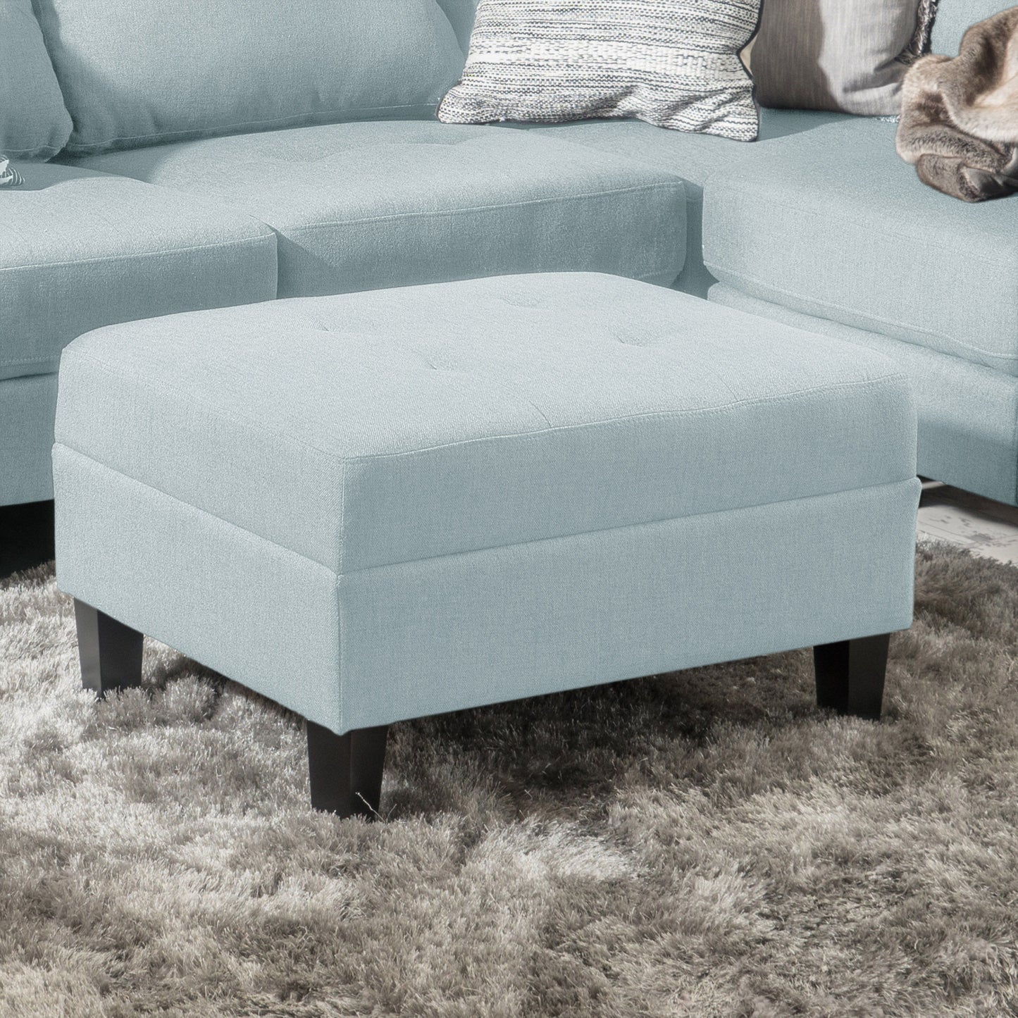 Classic Ottoman With Cushioned Top - Blue