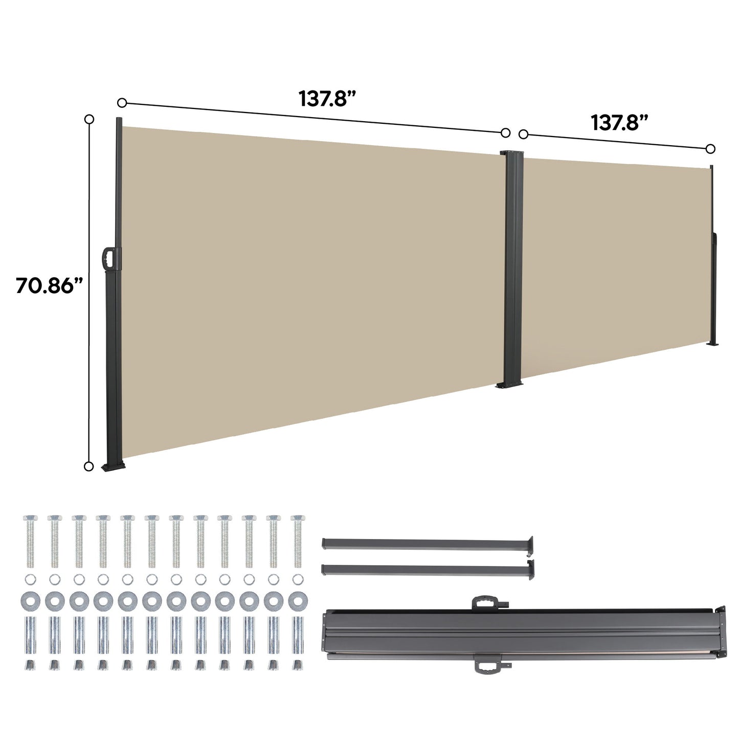 Retractable Side Awning Waterproof And UV Resistant Roll Up Privacy Screen For Balcony - Beige