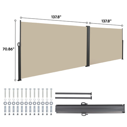 Retractable Side Awning Waterproof And UV Resistant Roll Up Privacy Screen For Balcony - Beige