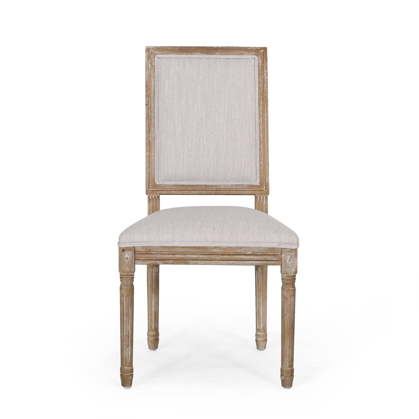 Vintage French Country Dining Chair Set With Cane Backrest, Upholstered Seats - Light Gray