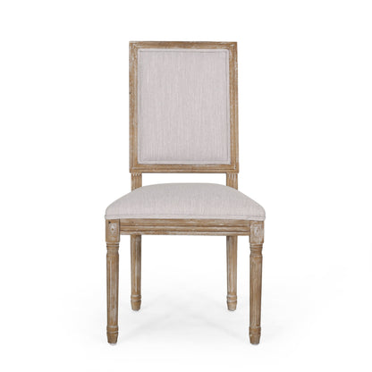 Vintage French Country Dining Chair Set With Cane Backrest, Upholstered Seats - Light Gray