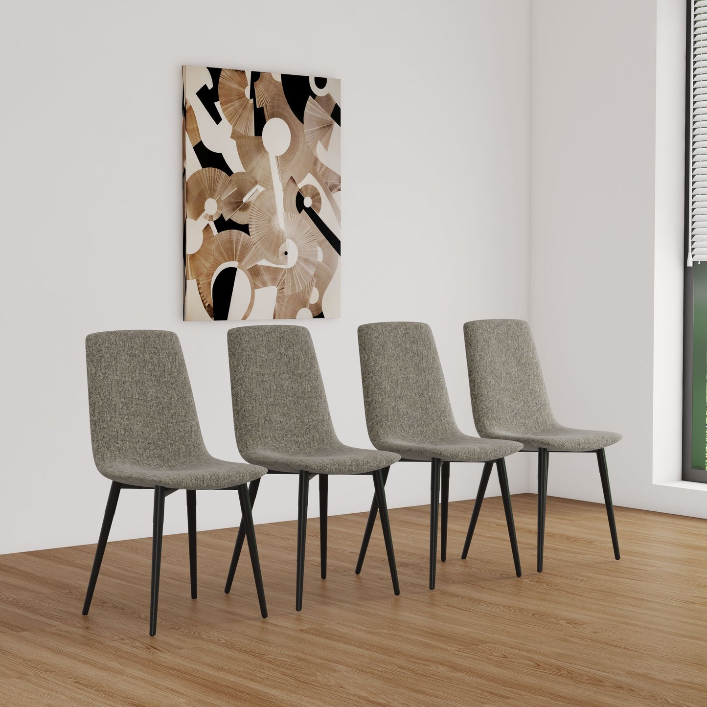 Modern Upholstered Dining Chairs (Set of 4) With Linen Cushion Seat And Sturdy Metal Legs - Light Gray