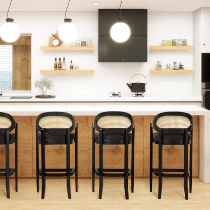 Americana - Mid-Century Modern Cane Back Bar Stool - Jet Black