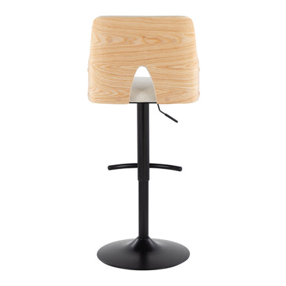 Stella - Contemporary Adjustable Barstool Stool With Swivel With Rounded T Footrest (Set of 2) - Black / Natural / Cream