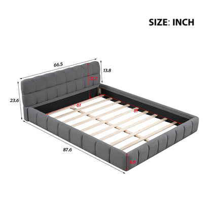 Queen Size Upholstered Platform Bed With Thick, Grounded Bed With Solid Frame - Gray