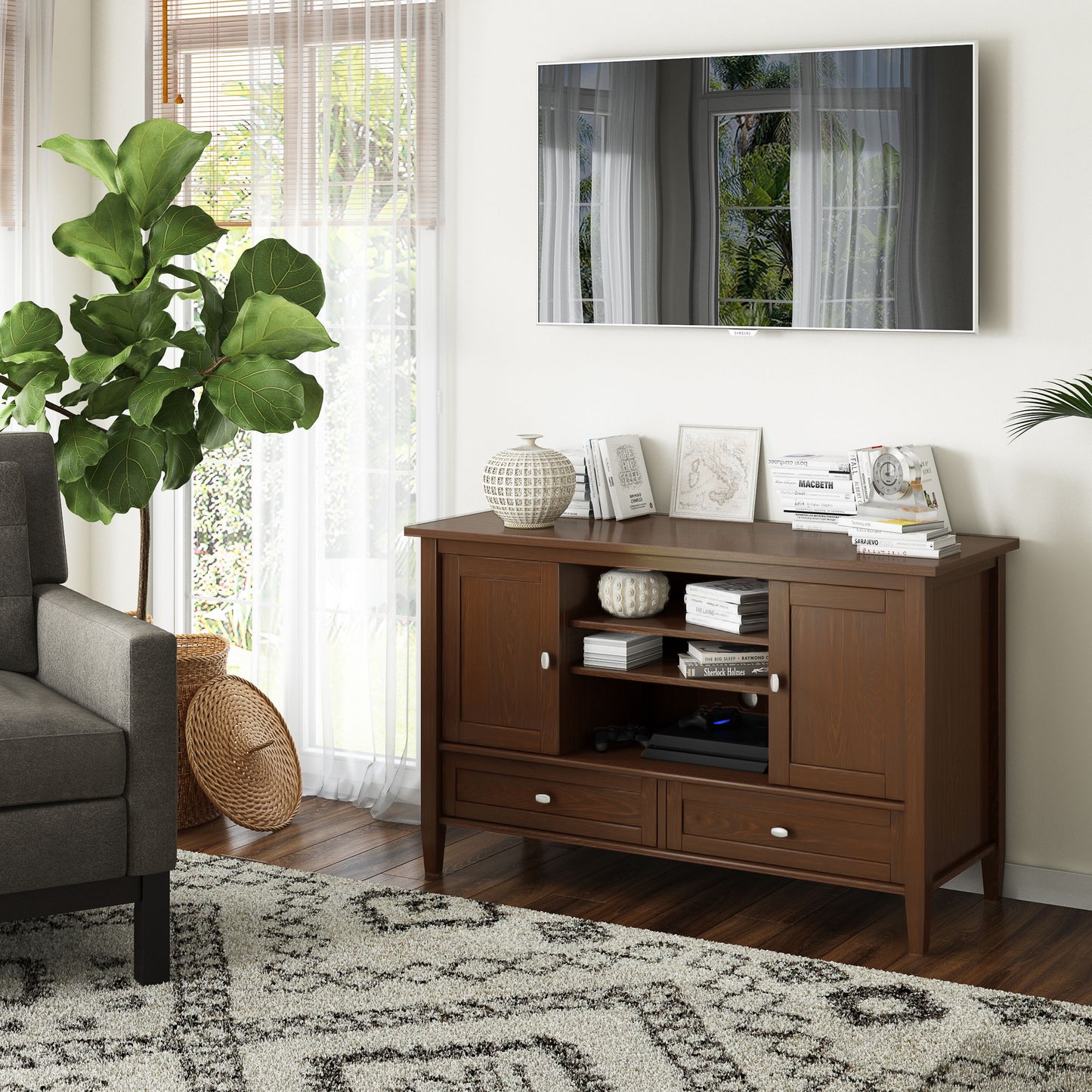 Warm Shaker - Handcrafted TV Media Stand - Russet Brown