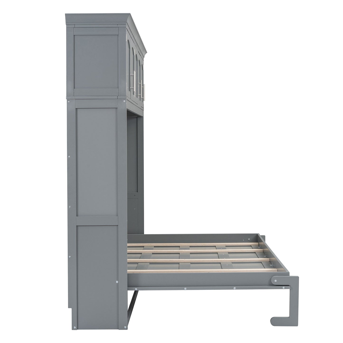 Queen Size Murphy Modern Bed With Top Cabinets For Space Saving And Comfort - Gray