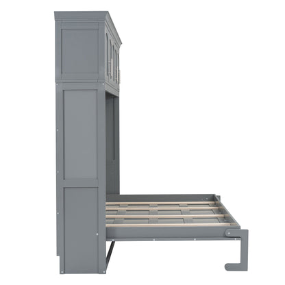 Queen Size Murphy Modern Bed With Top Cabinets For Space Saving And Comfort - Gray