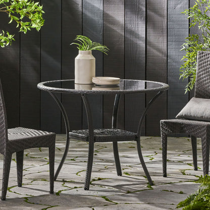 Bistro Table With Iron Frame And Glass Top - Gray