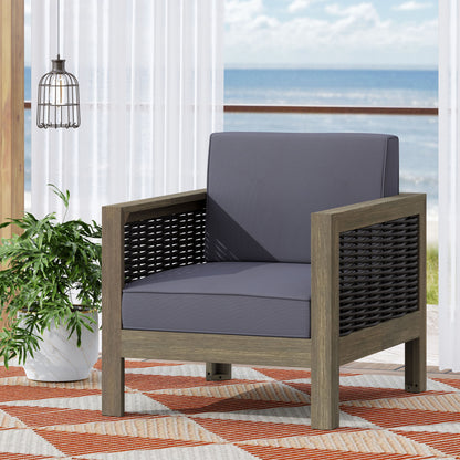 Outdoor Club Chair With Wicker Accents And Water Resistant Cushions - Gray