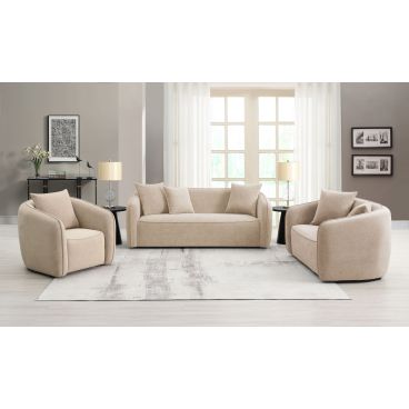 Keith - Chenille 3 Piece Living Room Set (Comes With Matching Color Toss Pillows) - Beige