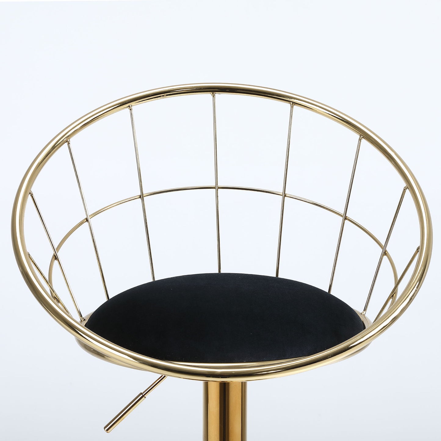 Velvet Bar Chair, Pure Gold Plated, Unique Design, 360 Degree Rotation, Adjustable Height, Suitable For Dining Room And Bar, (Set of 2) - Black