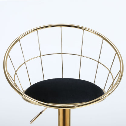 Velvet Bar Chair, Pure Gold Plated, Unique Design, 360 Degree Rotation, Adjustable Height, Suitable For Dining Room And Bar, (Set of 2) - Black