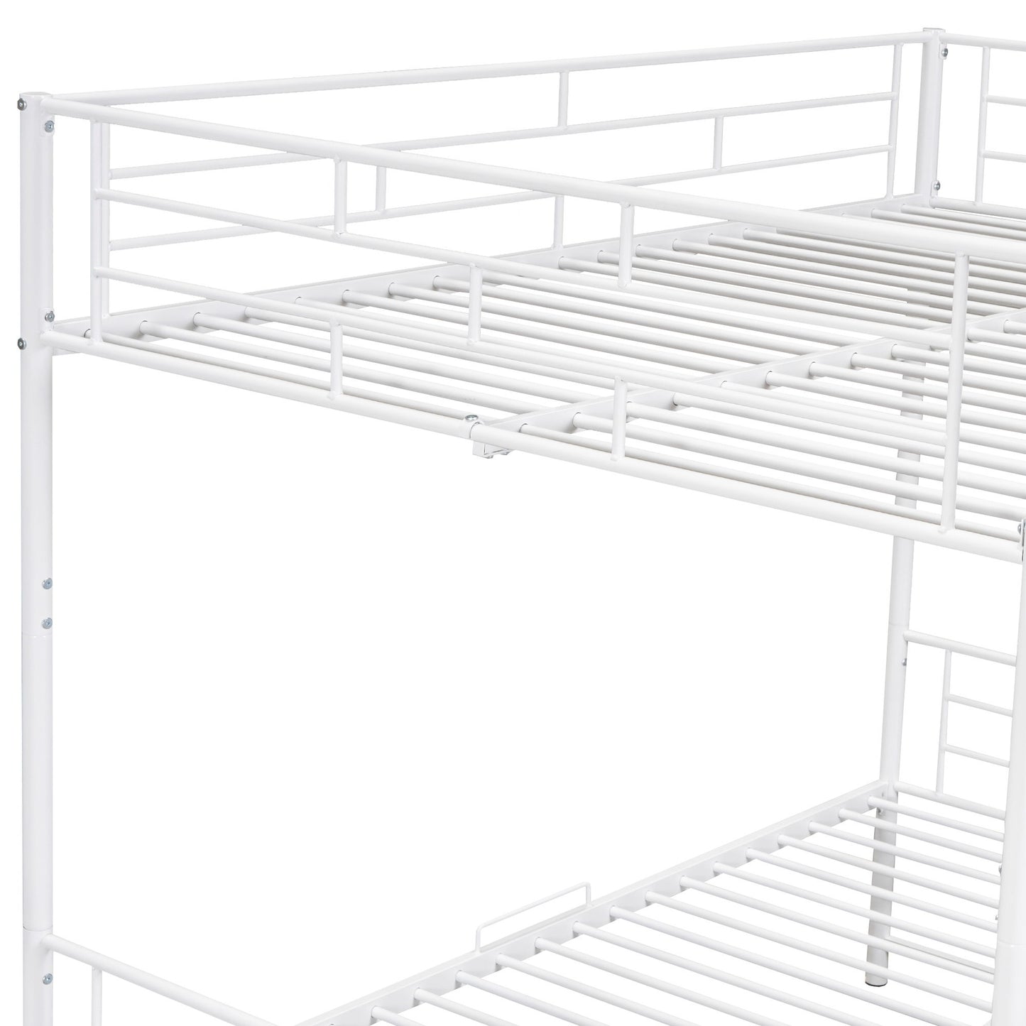 Full Over Full Bunk Bed With Shelf And Guardrails - White