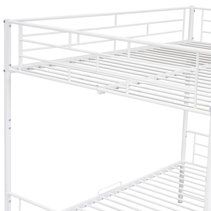 Full Over Full Bunk Bed With Shelf And Guardrails - White