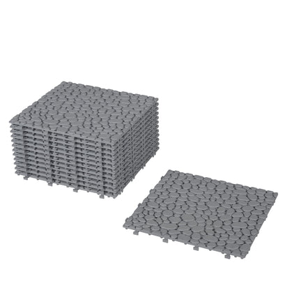 Interlocking Deck Tiles Plastic Waterproof Outdoor All Weather Anti-Slip Bathroom Shower Balcony Porch Strong Weight Capacity Upto 440 Lbs, Pebble Stone Pattern Pack Of 60 - Gray