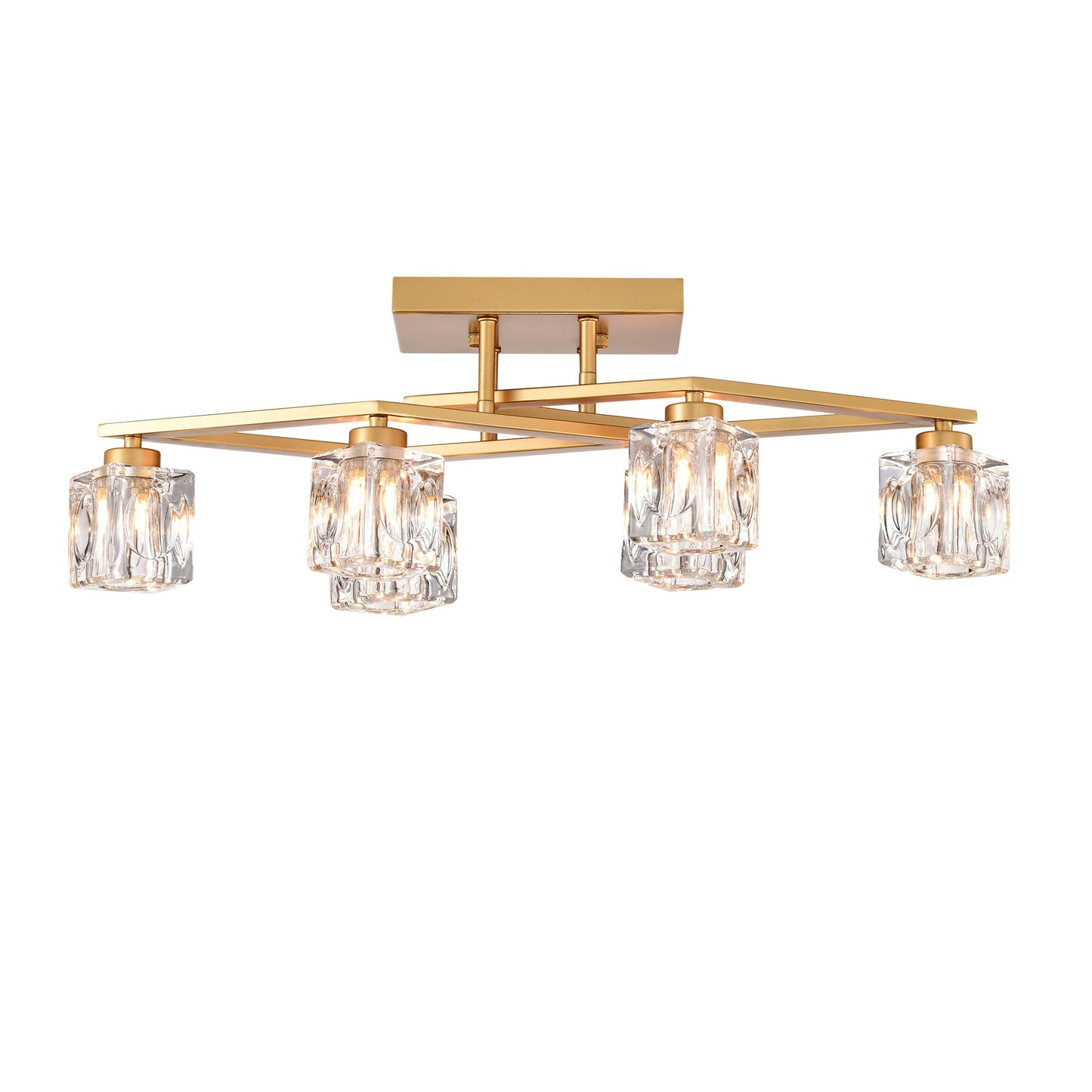 6 Light Crystal Ceiling Light For Dining Room, Modern Ceiling Lamp With Light Fixture For Entryway, Lobby, Kitchen, Bedroom, Living Room, Conference Room, (6*G9 Bulbs Included) - Gold