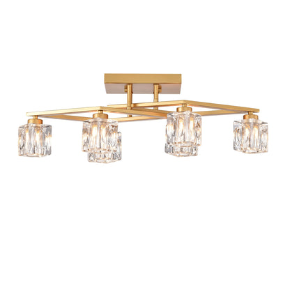 6 Light Crystal Ceiling Light For Dining Room, Modern Ceiling Lamp With Light Fixture For Entryway, Lobby, Kitchen, Bedroom, Living Room, Conference Room, (6*G9 Bulbs Included) - Gold