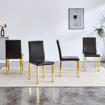 (Set of 4) Backrest Chairs With Gold Metal Legs A Perfect Pairing, Ideal For Minimalist And Modern Home Decor Styles - Black / Gold