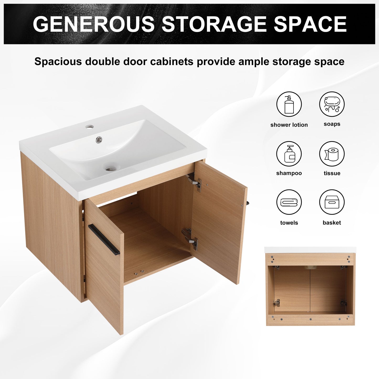 Bathroom Vanity Set With Resin Countertop Sink, 2 Doors - Oak