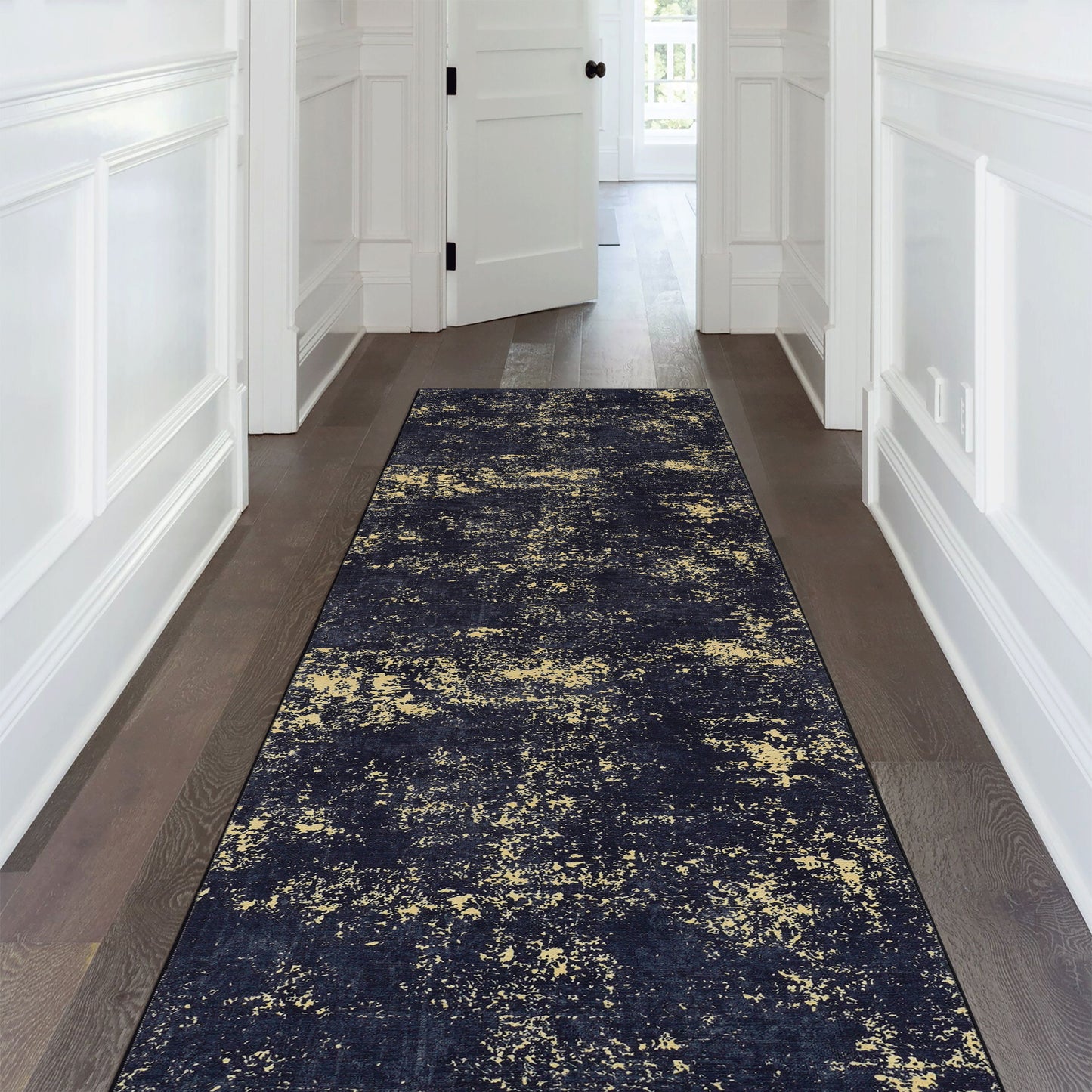 Maval - 2'6'' X 10' Washable Runner Rug - Black / Gold