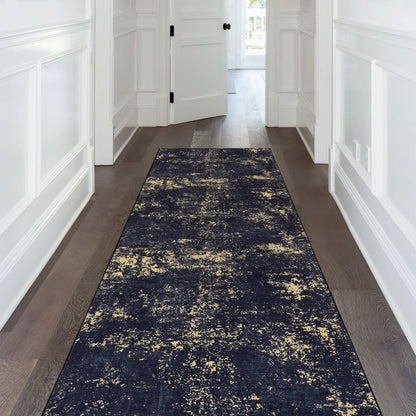 Maval - 2'6'' X 10' Washable Runner Rug - Black / Gold