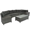 8 Pieces Outdoor Wicker Round Sofa Set, Half-Moon Sectional Sets All Weather, Curved Sofa Set With Rectangular Coffee Table, PE Rattan Water-Resistant And UV Protected, Movable Cushion - Gray