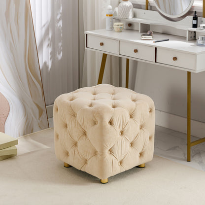 Modern Velvet Upholstered Ottoman, Exquisite Small End Table, Soft Foot Stool, Dressing Makeup Chair, Comfortable Seat For Living Room, Bedroom, Entrance - Beige