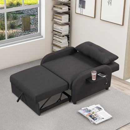 3 In 1 Pull Out Sofa Sleeper With Wing Table And USB Charge - Black