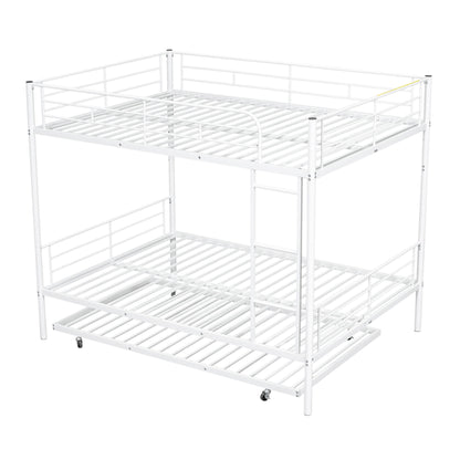 Full Over Full Metal Bunk Bed With Trundle - White