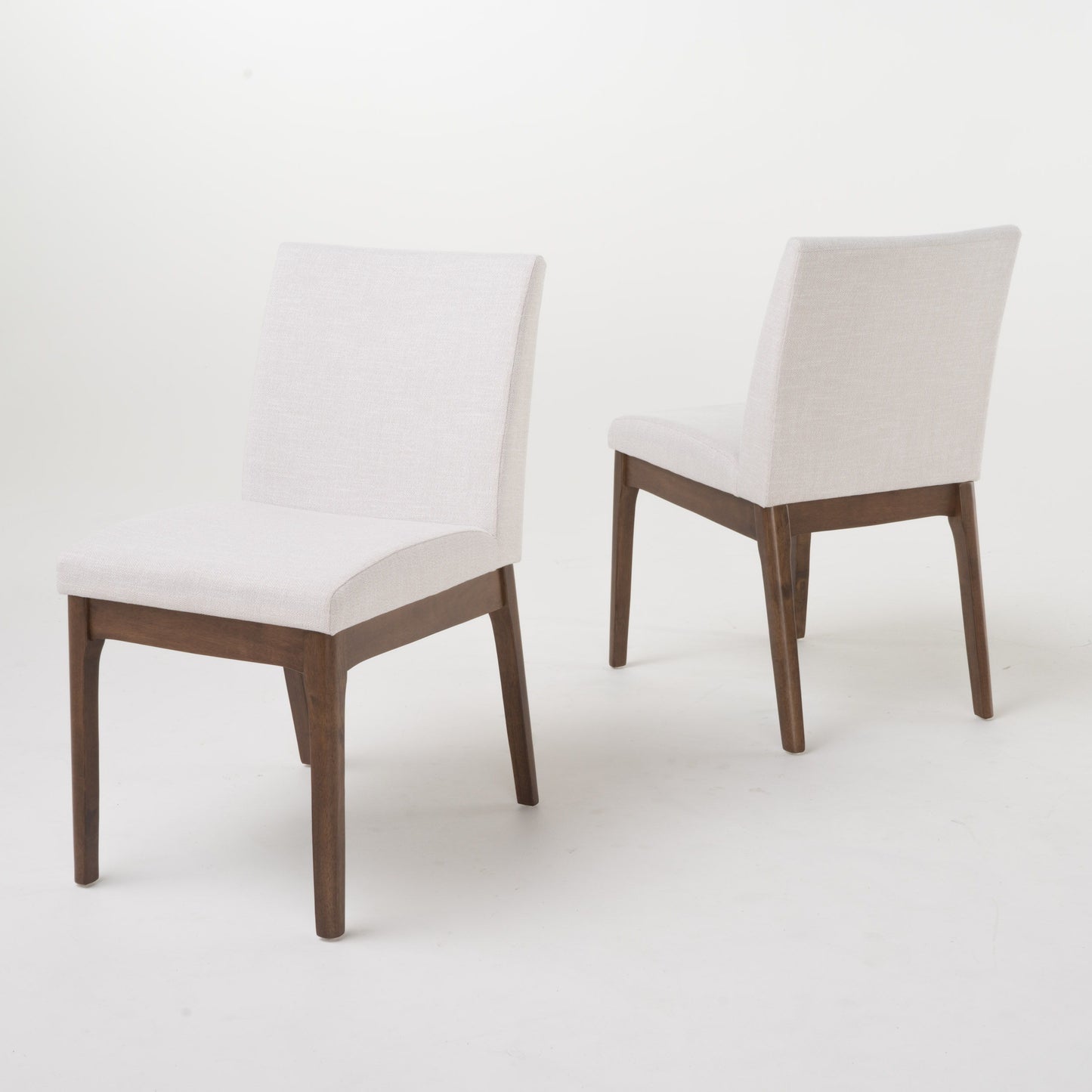 Contemporary Fabric Dining Chairs (Set of 2) - Light Beige / Walnut