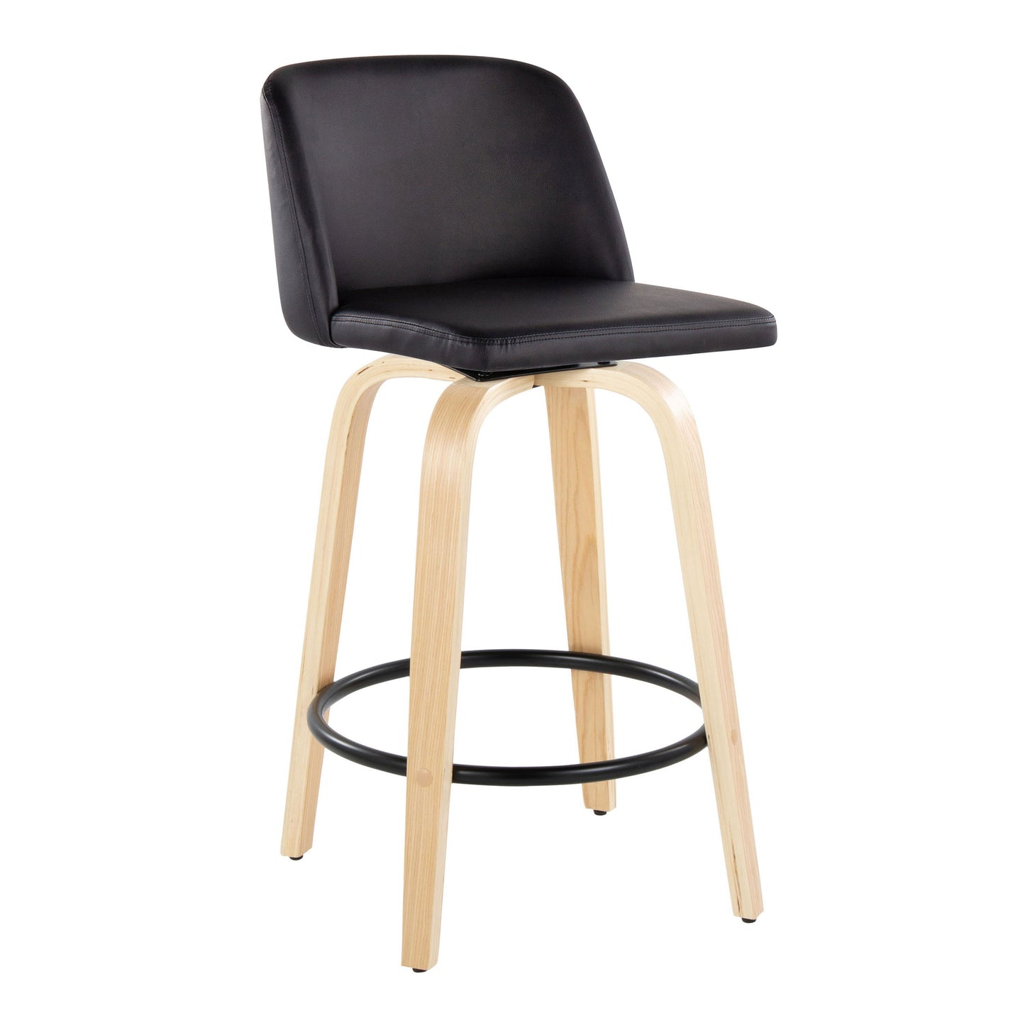 Toriano - Contemporary Modern Fixed Height Counter Stool With Swivel With Round Footrest (Set of 2) - Natural / Black
