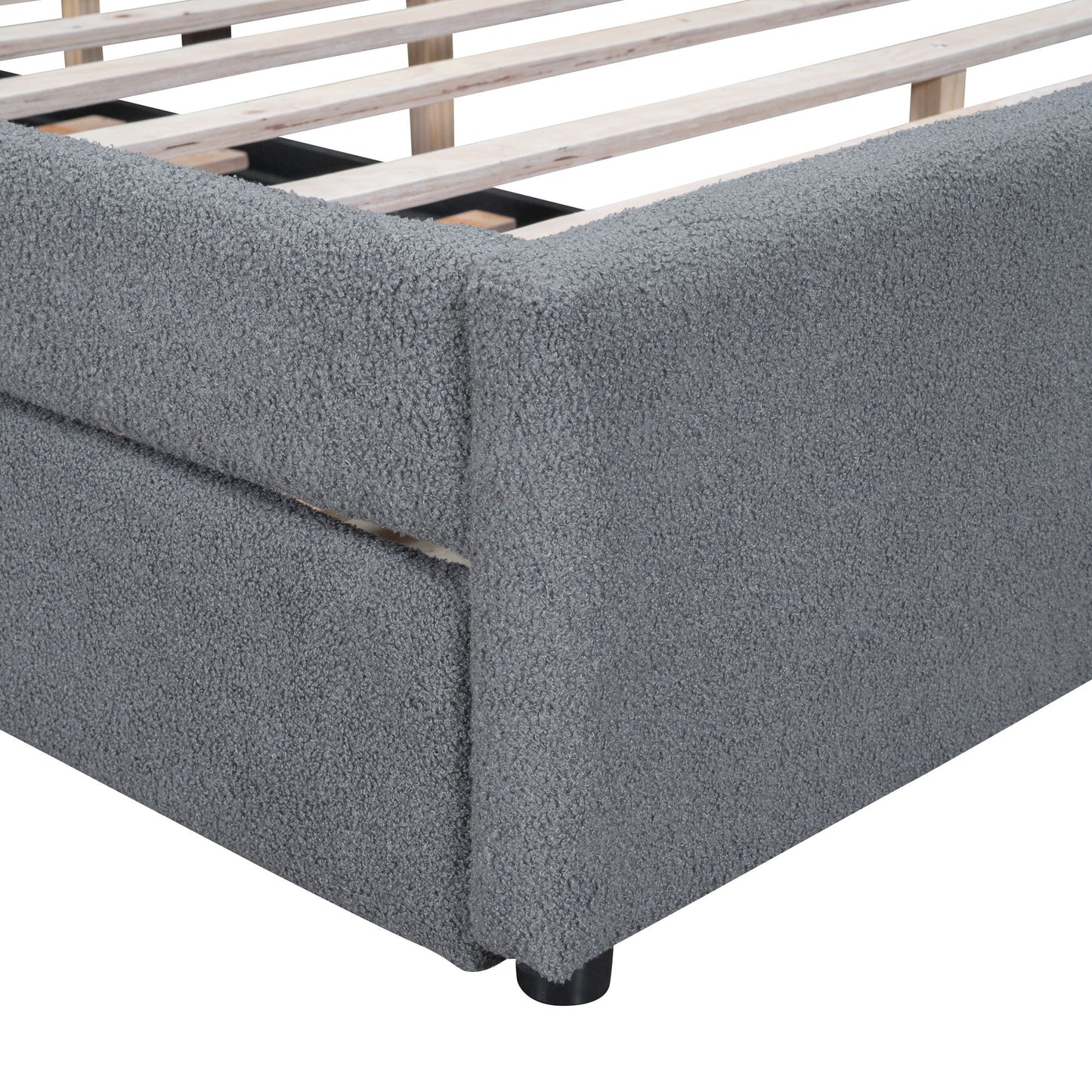 Queen Size Upholstered Platform Bed With Twin Long Trundle - Gray