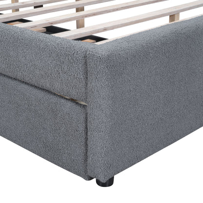 Queen Size Upholstered Platform Bed With Twin Long Trundle - Gray