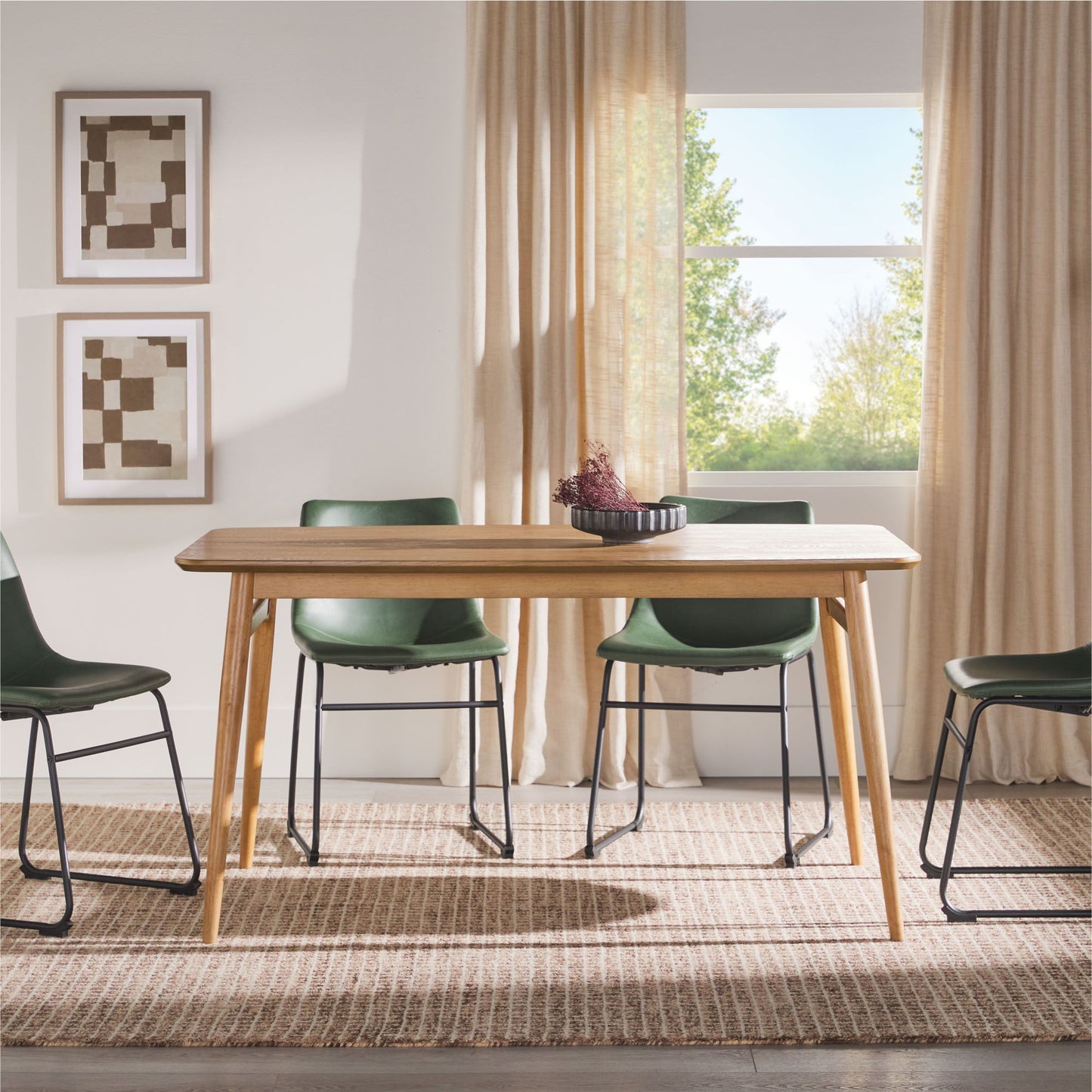 Mid-Century Modern Wood Tapered Legs Dining Table - Light Brown