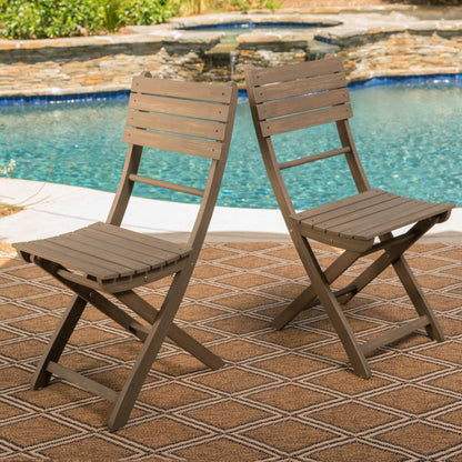 Outdoor Foldable Wood 2 Dining Chair With Slat Design - Gray