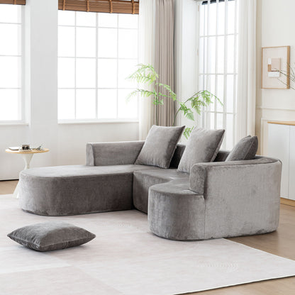 Modular Sectional Sofa With L Shape Chaise, Cloud Sectional Modern Sleeper Couch With Deep Seat, Sponge Compression Sofas - Gray