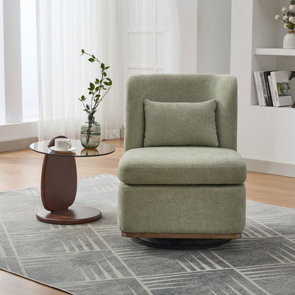 Modern Cushioned Armless Metal Base 360 Degree Swivel Chair With Pillow, Suitable For Living Room, Family Room, Bedroom, Lounge Area, Office Pale - Green