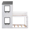 Twin Over Twin Bunk Bed & Roof, Window, Guardrail, Ladder - White