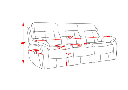 Genuine Leather Non-Power Reclining Sofa With Drop Down Table, Stainless Steel Cupholders And Magazine Bag - Blue