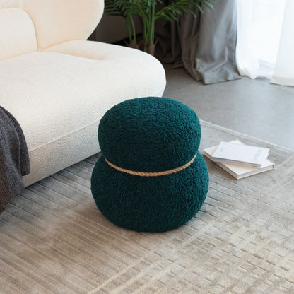 Snowman Stool With Lamb Wool Cushion And Solid Wood Frame - Dark Green