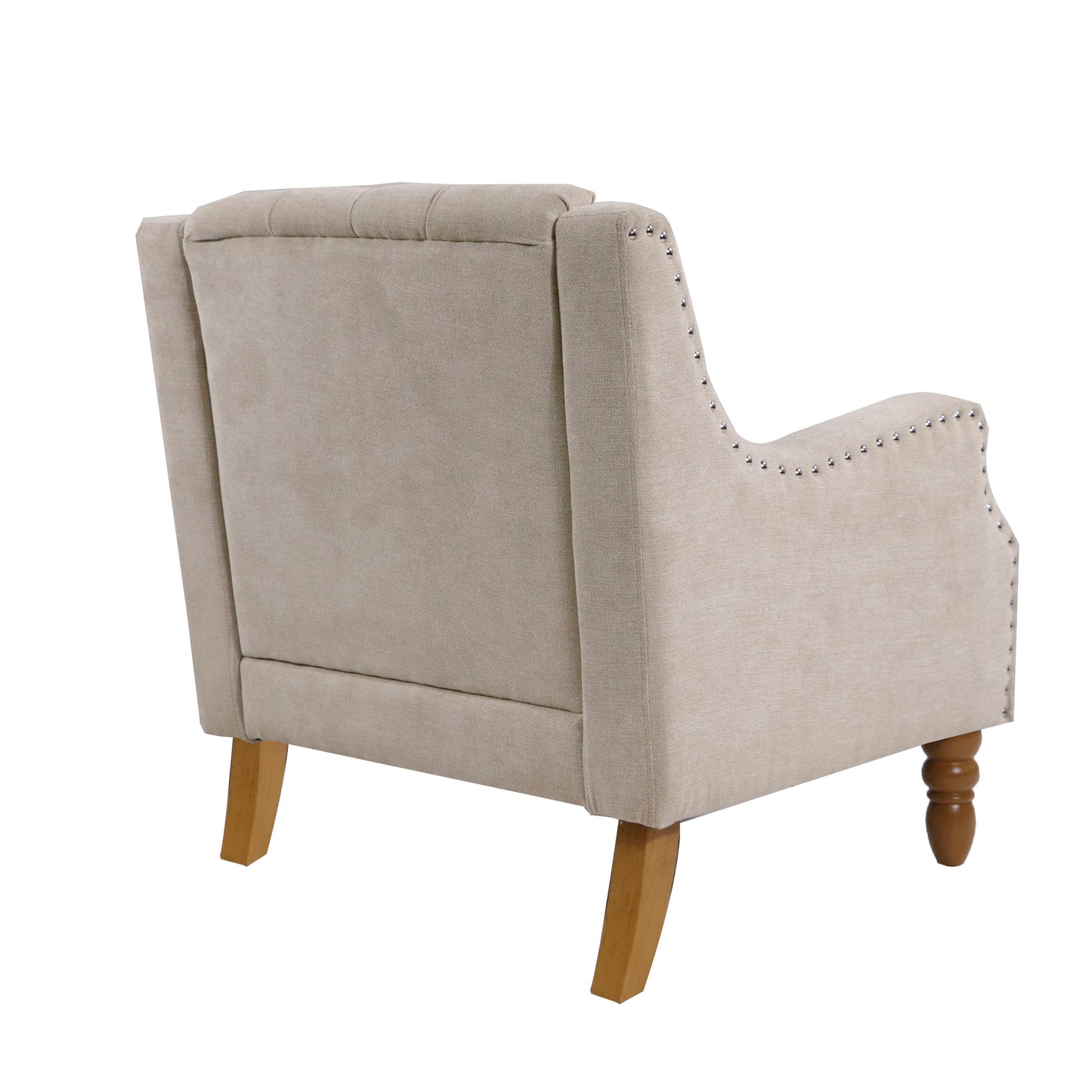Accent Chair, Living Room Chair, Footrest Chair Set With Vintage Brass Studs, Button Tufted Upholstered Armchair For Living Room, Comfy Reading Chair For Bedroom, Reception Room - Beige