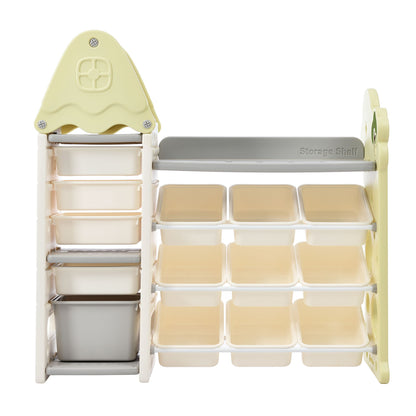 Kids Bookshelf Toy Storage Organizer With 17 Bins And 5 Bookshelves, Multi-Functional Nursery Organizer Kids Furniture Set Toy Storage Cabinet Unit With HDPE SheLF And Bins - Light Green