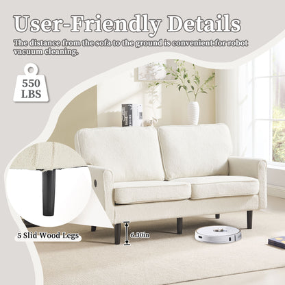 Mid Century Modern Loveseat Sofa With USB, Removable Pillow Cover - Beige