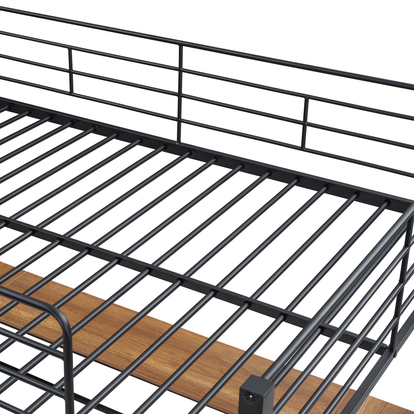 Full Size Loft Bed With 3 Layers Of Shelves And L-Shaped Desk - Black