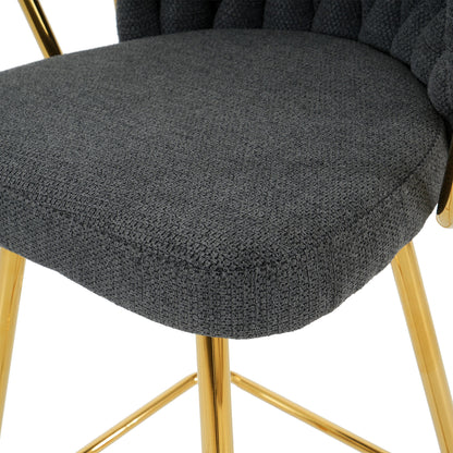 Modern Design High Stool With Gold Plated Legs For Kitchen Dining Linen (Set of 2) - Dark Gray