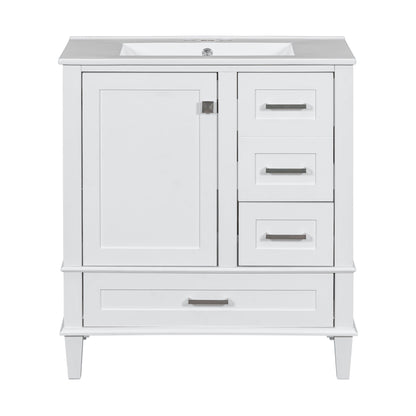 Bathroom Vanity, Modern Bathroom Cabinet With Sink Combo Set, Bathroom Storage Cabinet With A Soft Closing Door And 3 Drawers, Solid Wood Frame - White