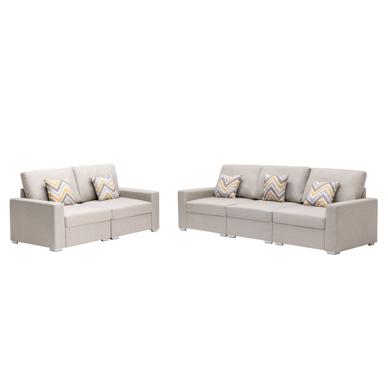 Nolan - Linen Fabric Sofa And Loveseat Living Room With Pillows And Interchangeable Legs (Set of 2) - Beige