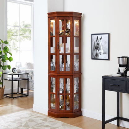 Corner Curio Cabinet With 5 Shelves And Lighting System (E26 Light Bulb Not Included) - Walnut
